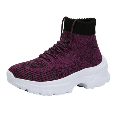 

iOPQO Women s Ankle Boots Womem Shoes Fashion Height Increasing Shoes Socks Shoes Casual Sports Shoes Women s High Top Heightening Purple 37
