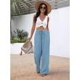 thumbnail image 4 of Wide Leg Pants for Women Drawstring Elastic Waist Trousers with Pockets Summer Vacation Clothes Light Blue S, 4 of 9