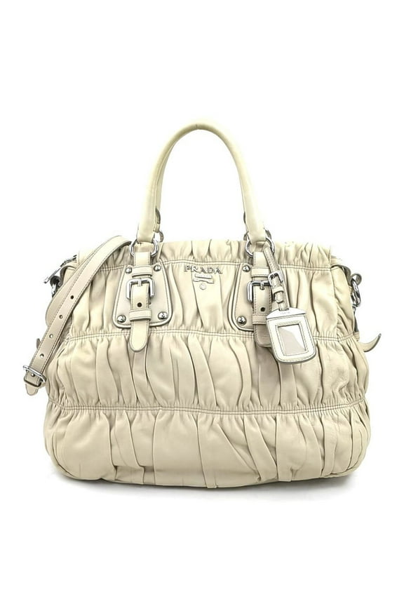 Pre-Owned PRADA handbag shoulder bag leather beige women's BN1336 h31261g (Good)