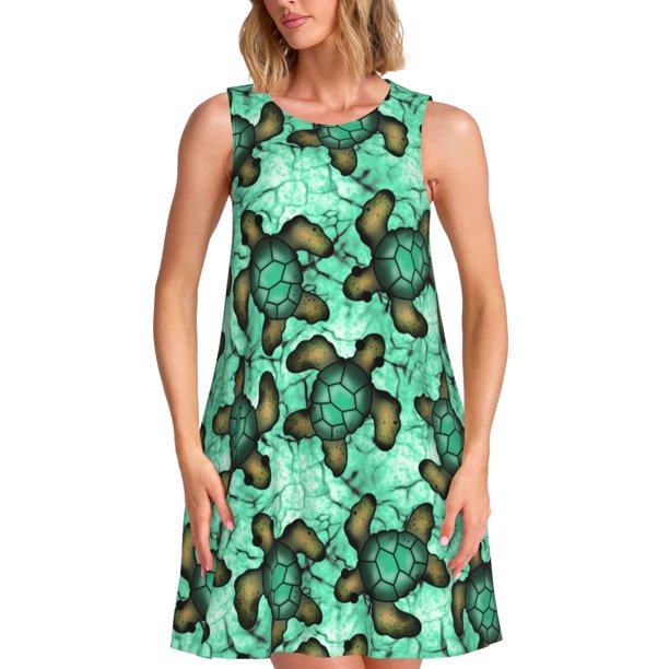Balery Sea Turtle Vestidos de verano para mujer con estampado: vestido holgado sin mangas, vestido playero informal y cómodo para días calurosos.