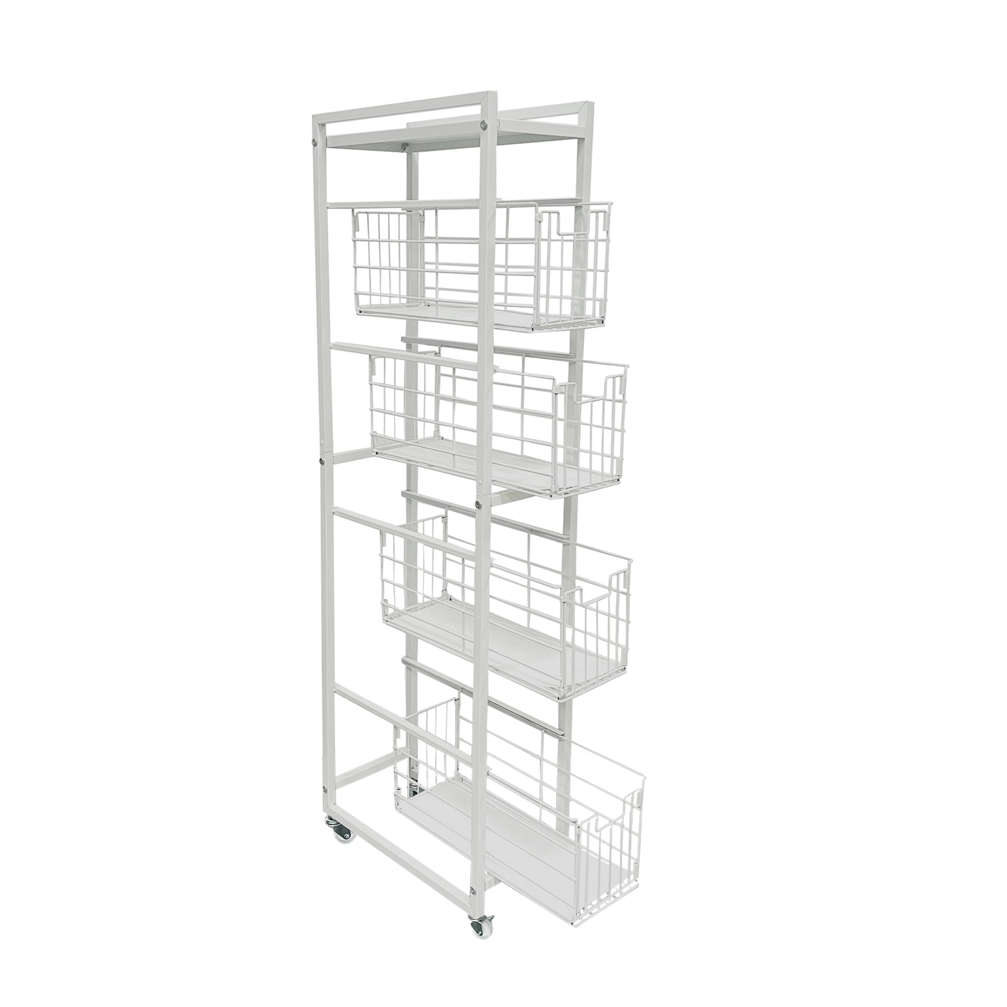 5-Tier Pull-out Storage Organizer Rolling Utility Cart - Universal Metal Craft Shelf Trolley for Home Kitchen Bathroom Bedroom Office Classroom Laundry Cleaning Supplies Bar with Caster Wheels