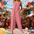 thumbnail image 5 of MDUKONU Women's Red White Striped Spaghetti Strap Jumpsuit, Tie Shoulder Wide Leg Casual Romper with Pockets Red S, 5 of 8
