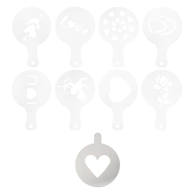 Miangastore 9pcs Valentine's Day Coffee Stencils Reusable Coffee Decorating Stencils for Cappuccino