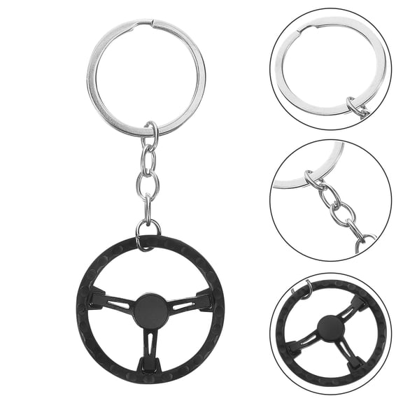UPGRATOR Metal Keychain Black Steering Wheel Shape 1Pack 3.9X1.6X0.1In