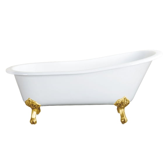 Aqua Eden VCTND673122ZB7 67-Inch Cast Iron Oval Single Slipper Clawfoot Tub (No Faucet Drillings) in White/Brushed Brass