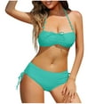thumbnail image 2 of TUGOXIE Blue Womens 2 Piece Swimsuits Bikini Set Solid Women's Bathing Suits S, 2 of 4
