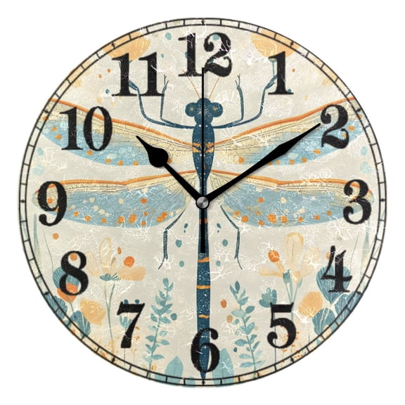 Dragonfly Floral Silent Wall Clock 10" Non-Ticking Battery Clock