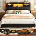 Homieasy Queen Headboard with Drawer Storage and LED Light, Wood
