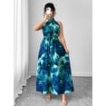thumbnail image 4 of Multicolor Plus Size Sleeveless High Neck Maxi Dress With Cinched Waist And Floral Print, 4 of 7