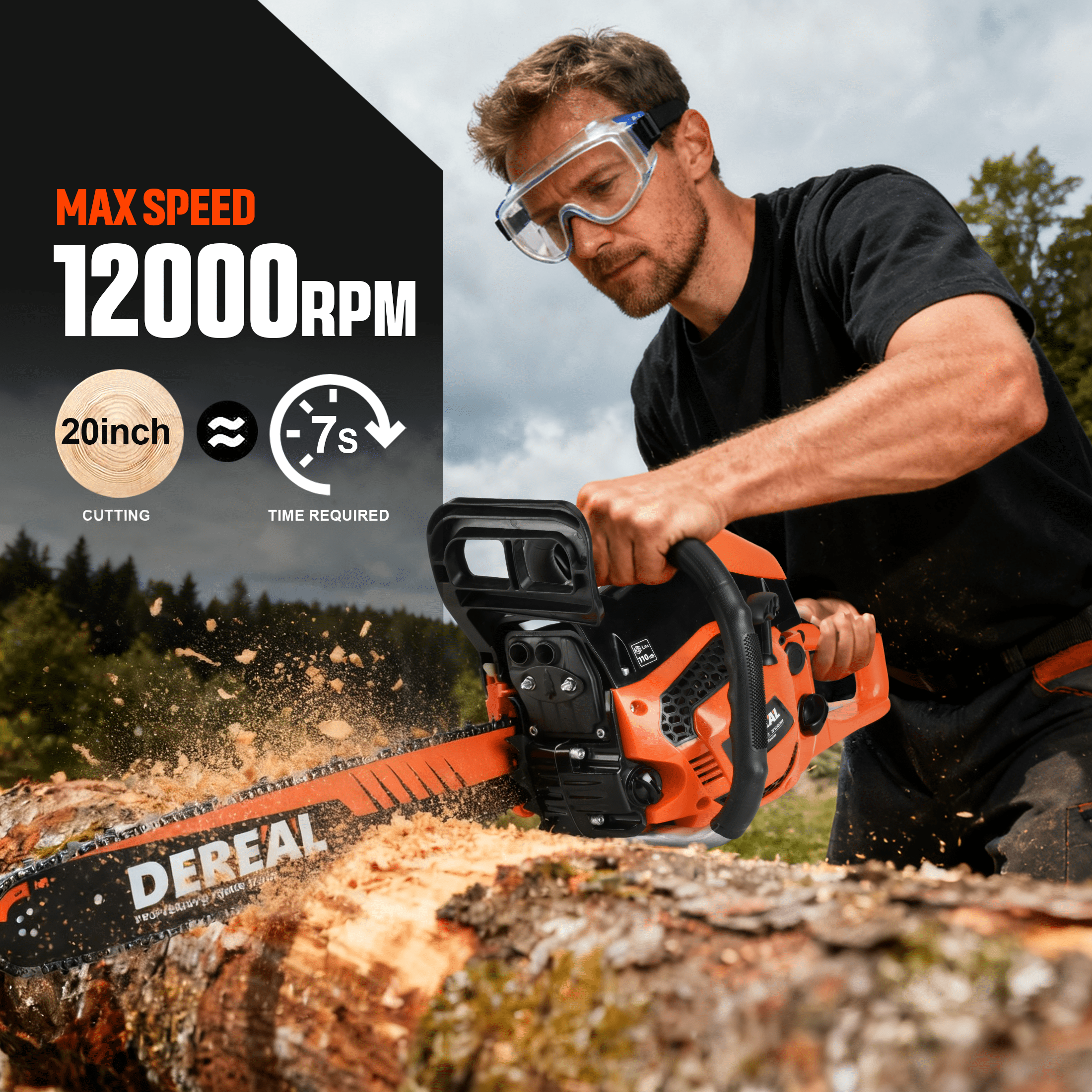 20-Inch 62CC 2-Stroke Gas Chainsaw, Heavy-Duty Gas Powered Wood Cutting Saw with Automatic Oiler & Easy Start for Farm & Home Use 620XP Orange
