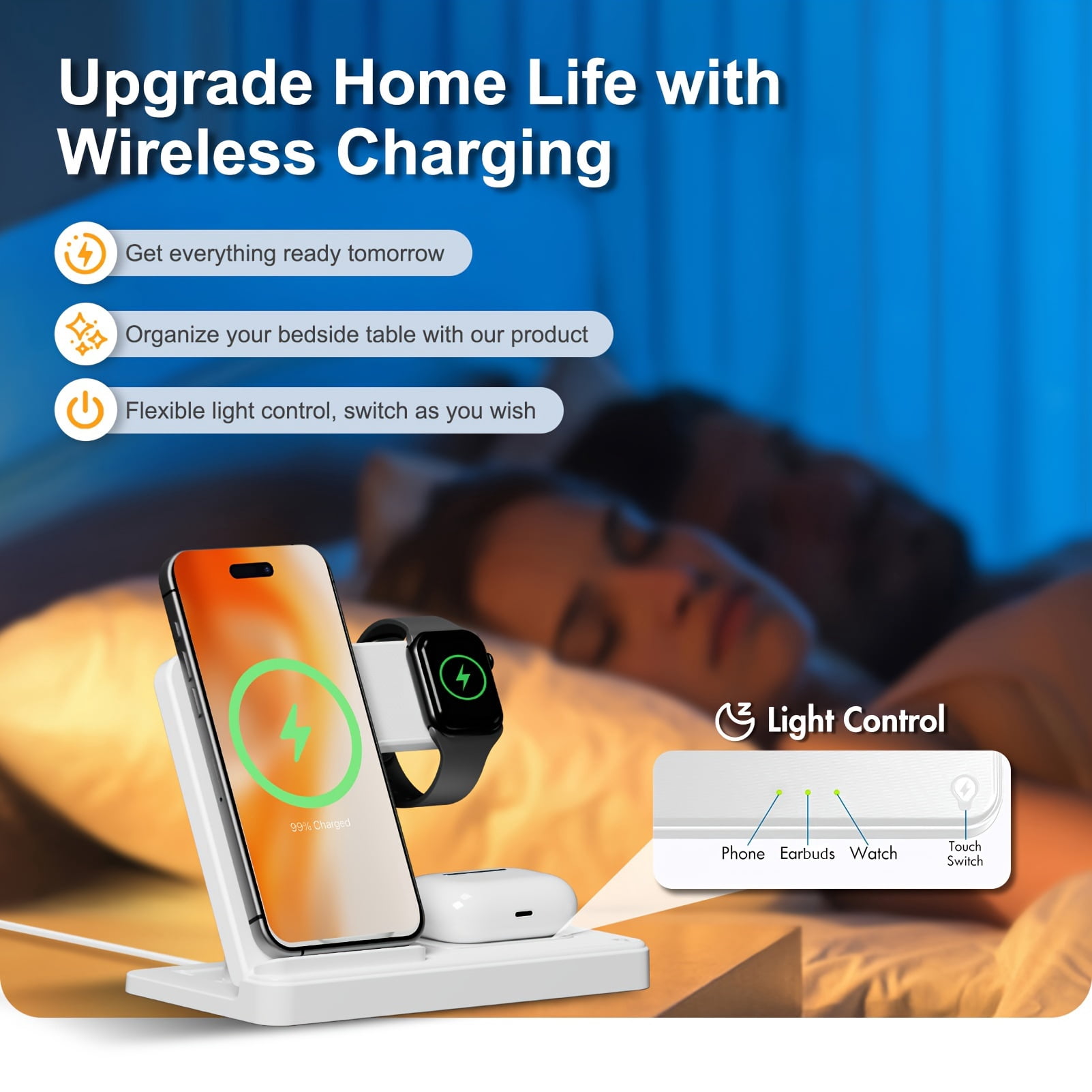 [Fast Wireless Charger] Fast 3-in-1 Portable Wireless Charger | Foldable Charging Station with Adapter - for iPhone 16 15 14 13 12 11 Pro Max/Pro/Mini/Plus, iWatch 9 8 7 6 5 4 3 2 Se, Airpods 3 2 Pro