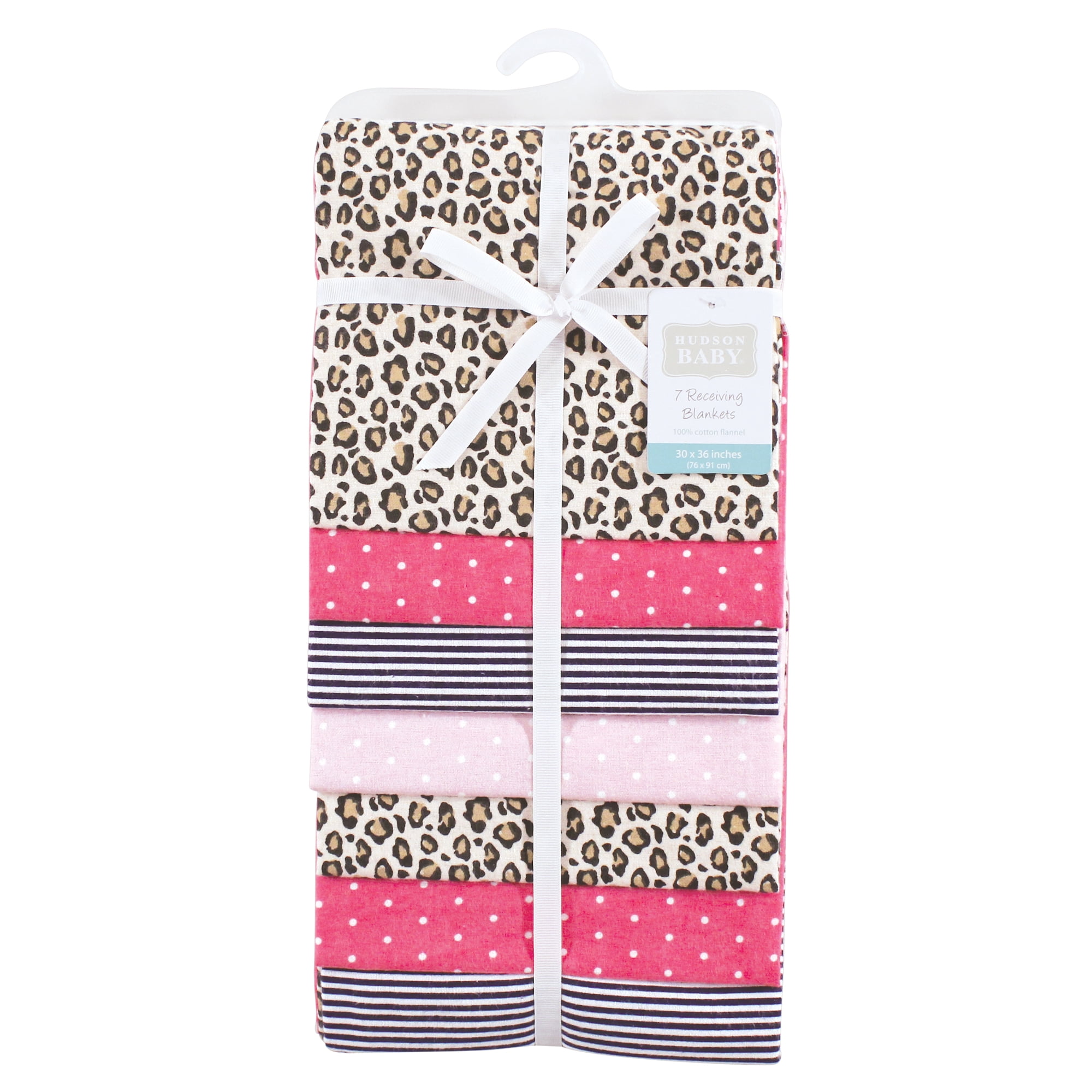 Little Treasure Hudson Baby Cotton Poly Flannel Receiving Blankets Multipack, Pink Leopard, 30x30 inches