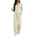 thumbnail image 2 of Miqool Womens 2 Piece Outfits Corduroy V Neck Button Front Long Sleeve Top Matching Pants Set Casual Loungewear Tracksuit S‑XXL, 2 of 7
