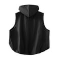 thumbnail image 5 of Hooded Vest for Women Loose Sleeveless Jacket Casual Cropped Jacket with Pockets Ruched Hem Oversized Button Down Lightweight Black M, 5 of 7