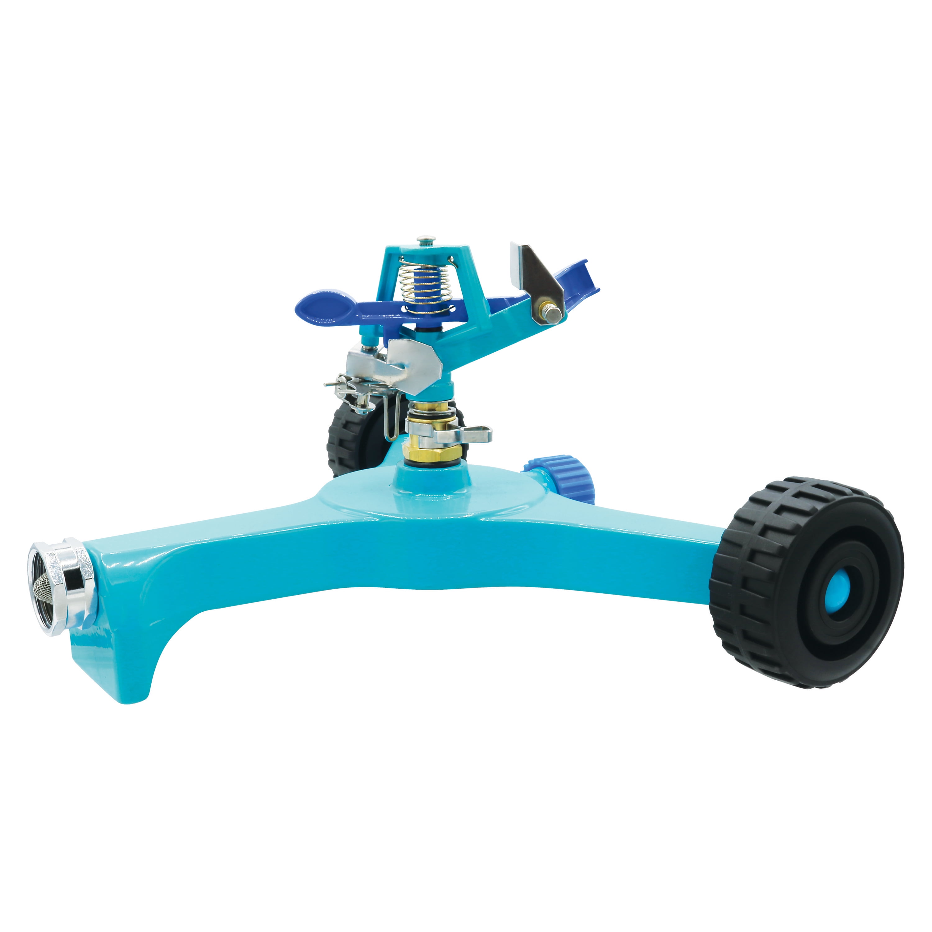 Aqua Joe Indestructible Zinc Impulse 360º Sprinkler, Customizable Coverage, Wheeled Base, 1,390 Sq. ft. Max Coverage