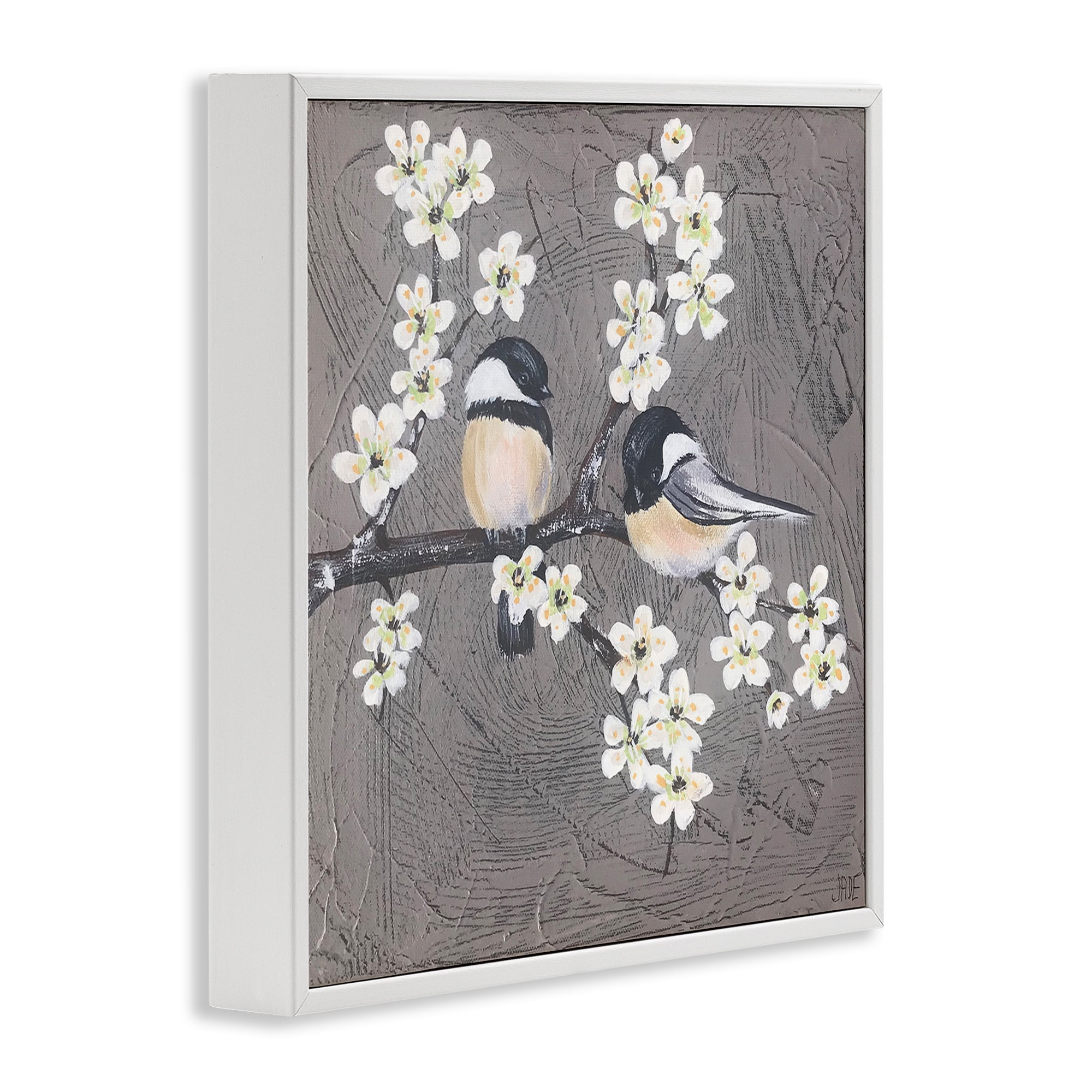 Stupell Industries Bird Pair on Branch Animals & Insects Painting White Framed Art Print Wall Art, 12 x 12