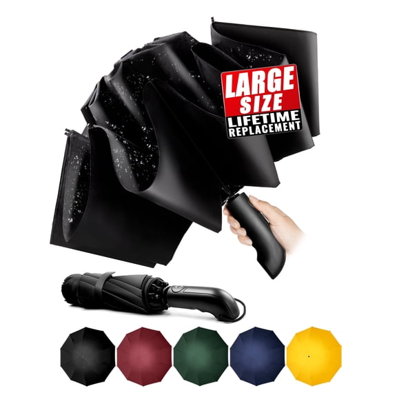 Chakipee Automatic Folding Umbrella,Auto Reverse Windproof Compact Umbrella,10Ribs,Black