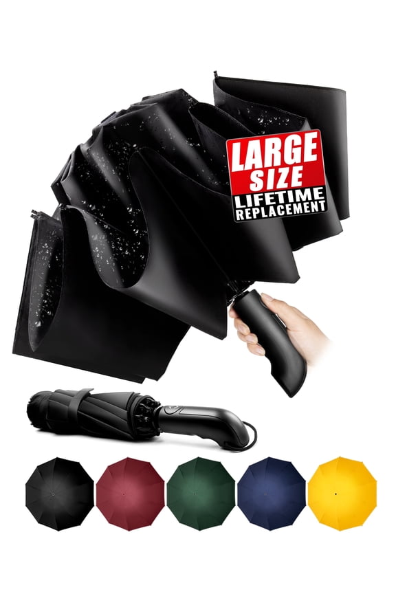 Chakipee Automatic Folding Umbrella,Auto Reverse Windproof Compact Umbrella,10Ribs,Black