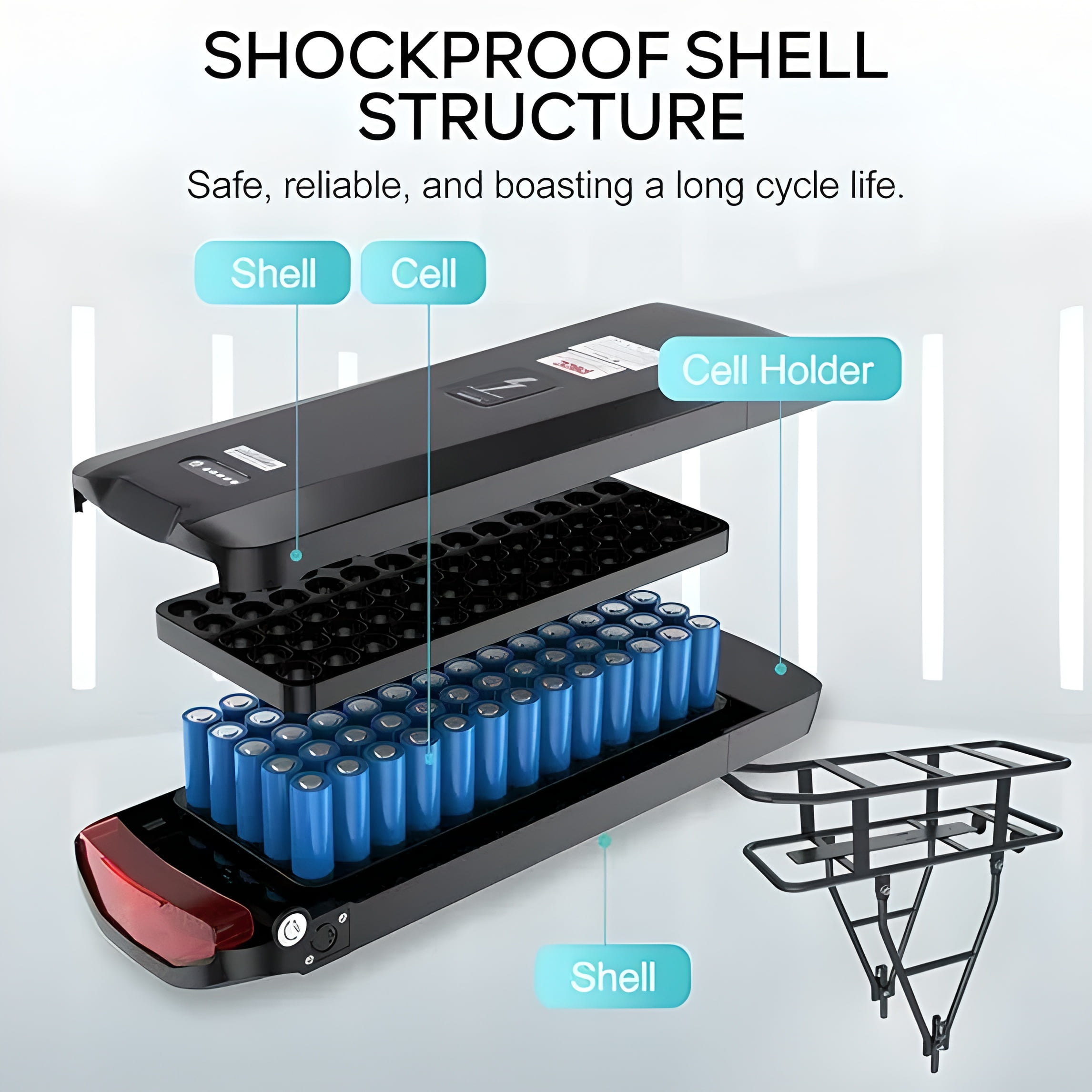 48V 18.2Ah Electric Bicycle Battery With Rear Rack Luggage