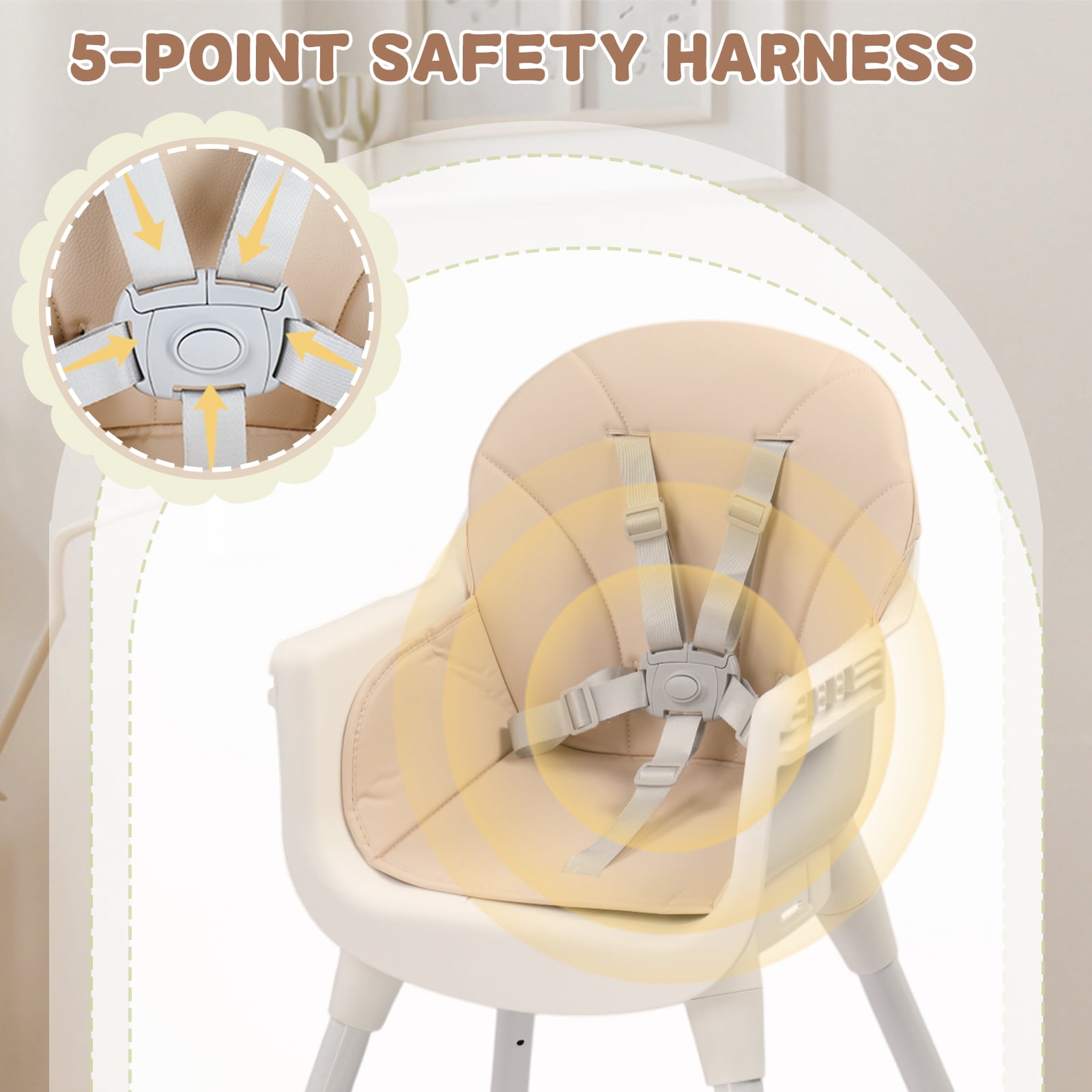 Ktaxon Baby High Chair, Convertible 3 in 1 High Chairs for Babies and Toddlers, Baby Highchair with 5-Point Safety Harness, Adjustable Dining Tray, Beige