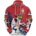 thumbnail image 3 of Sudadera con capucha de manga larga con estampado de la bandera de Serbia para hombre, informal, a la moda, para uso diario, con emblema nacional de Serbia, con cremallera y estampado completo, 3 of 5