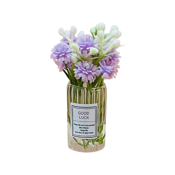 Mini Car Flower Ornament Simulated Daisy Gypsophila Decor Center Console Accessory Glass Vase Non-Slip Base Aromatherapy Diffuser Safe Material Car Interior Enhancement