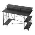 thumbnail image 1 of KFFKFF 47" Gaming Desk with LED Lights & Power Outlets, Computer Desk with Monitor Stand & 2-Tier Storage Sheves, Black, 1 of 9