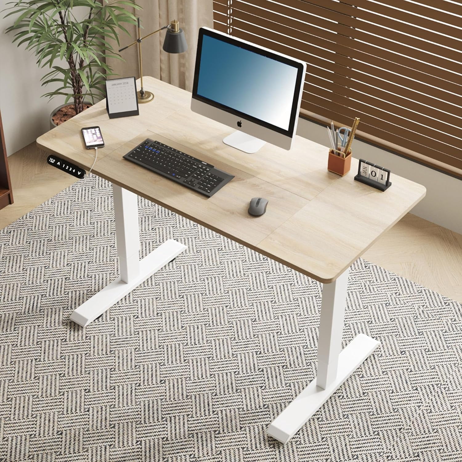 Thctvous 48 Inch Motorized Standing Desk Adjustable Height, Wooden Rising Desks for Home Office, White Sit Stand Desk Electric with Controller & Type-C Port (Oak, 48 Inch)