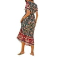 thumbnail image 2 of DYMADE Women Summer Bohemian Floral V Neck Short Sleeve Holiday Beach Maxi Dress, 2 of 3