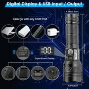 5000 Lumens Flashlights LED Rechargeable 30W Flashlight with Digital Power Display & 5 Modes Waterproof Handheld Flashlight for Camping Emergency