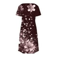 thumbnail image 4 of Uaswgudfs Women's Short Sleeve V-Neck Midi Dress​ - Summer Casual Floral Texture & Relaxed Fit, Smooth Fabric with Functional Pockets Brown L, 4 of 7