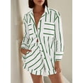 thumbnail image 2 of Womens Striped 2 Piece Outfits Button Down Shirts and Shorts Lounge Matching Sets Green 5XL, 2 of 4