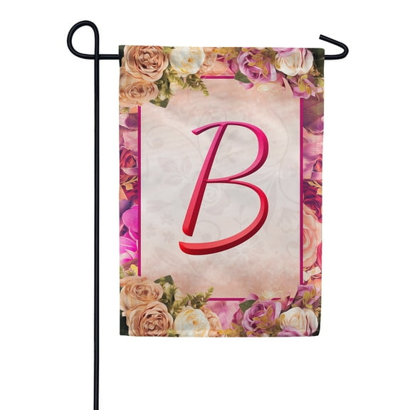 America Forever Spring Monogram Garden Flag Letter B 12.5 x 18 inches Double Sided Vertical Outdoor, Yard, Lawn, Beautiful Floral Design, Garland, Roses and Summer Flowers Garden Flag