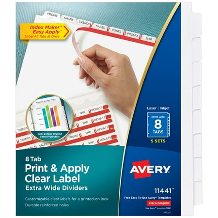 UPC: 0072782114411 | Avery 8 Tab Extra-Wide Dividers for 3 Ring Binder  Perfect for Use with Sheet Protectors  Easy Print & Apply Clear Label Strip  Index Maker Customizable White Tabs  5 Sets (11441)