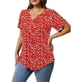 thumbnail image 3 of Womens Plus Size Tunic Tops Summer Short Sleeve V Neck Floral Blouse Casual Loose Fit Pleated Button Down Dressy T Shirts for Work, Travel & Everyday Wear, 3 of 6