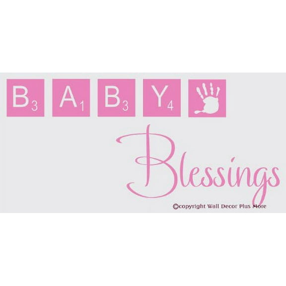 Nursery Décor Baby Blessings with Scrabble Tiles Wall Vinyl Decals Sticker, 23x10-Inch Soft Pink