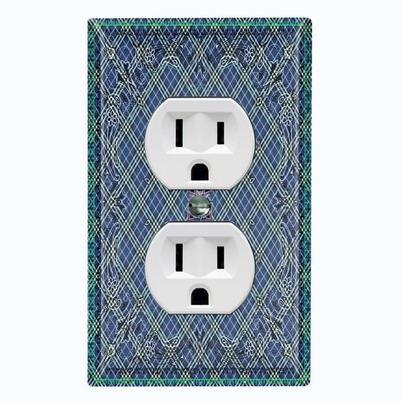 Metal Light Switch Plate Cover Blue Plaid Paisley Bandana Tile Pattern TIL076