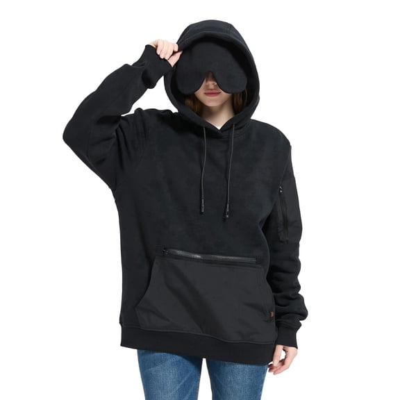 Relexit Travel Hoodie with Built-In Eye Mask for Men & Women, Comfort Pullover with Pockets,L
