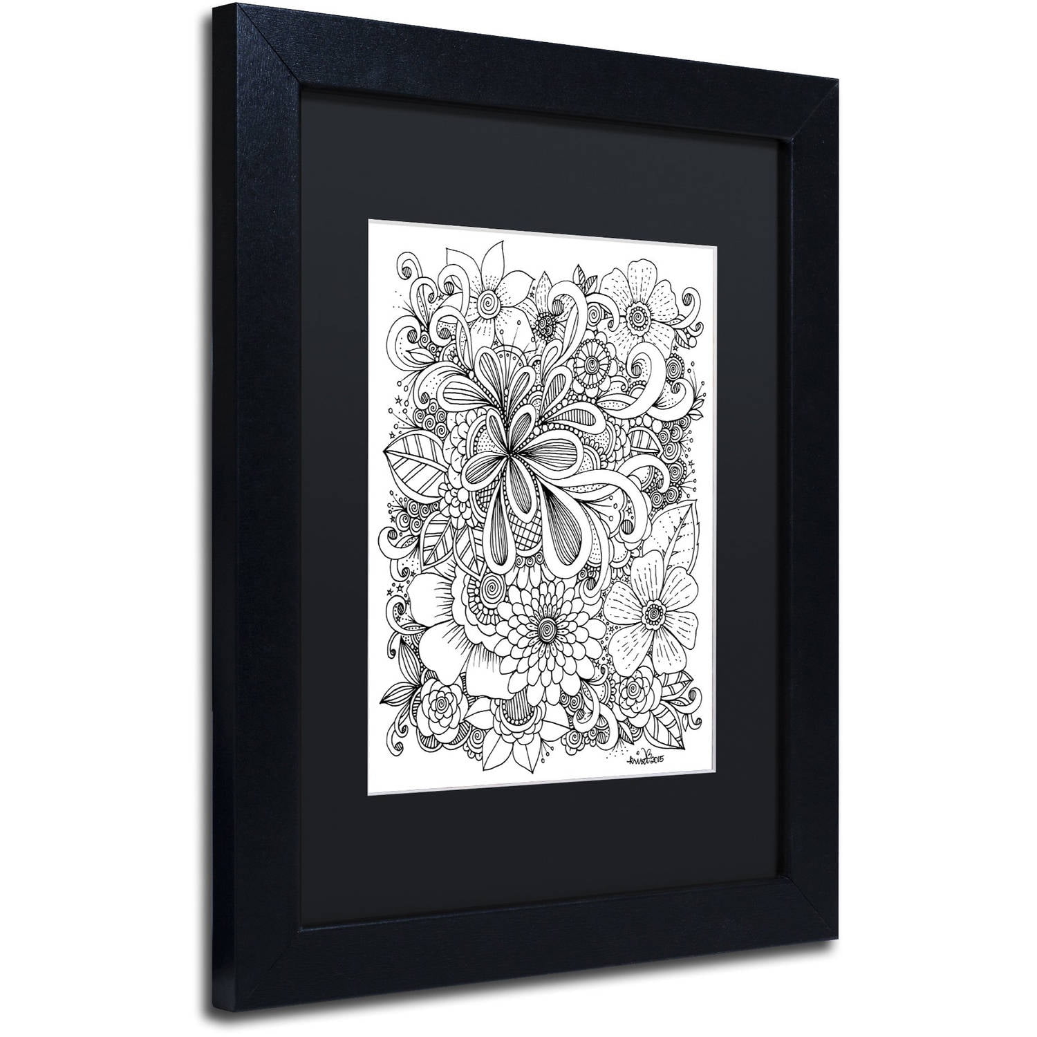 Trademark Fine Art "Zendoodle 5" Canvas Art by KCDoodleArt Black Matte, Black Frame