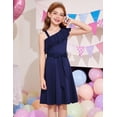 thumbnail image 3 of Oudiya Girls One Shoulder Dress Formal Ruffle Trim Birthday Party Dresses with Belted Pockets for Kids 5-12Y, 3 of 7