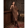 thumbnail image 4 of Long Sleeve Leopard Print Knit Fringe Mini Dress Functional Front Zipper Western Tassel Hem Bodycon Outfit for Country Music Festival and Night Out, 4 of 8