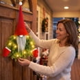 thumbnail image 6 of 21.65" Lighted Christmas Gnome Wreath, Red Hat Swedish Tomte with LED Lights and Green Pine Base for Front Door Hanging Decor, 6 of 9