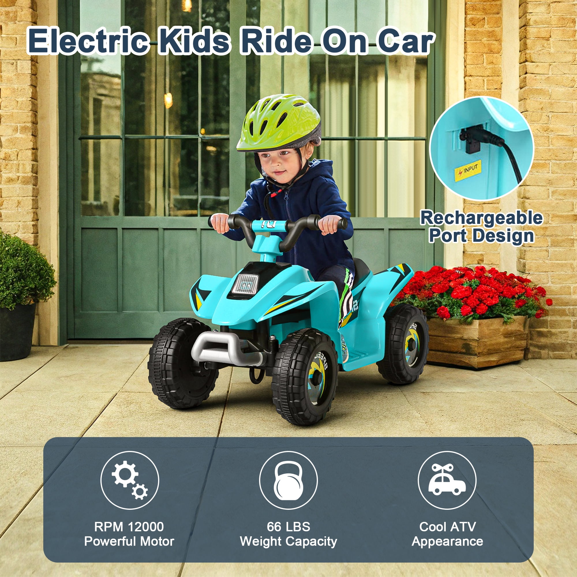 Resenkos 6V Kids Ride On Electric ATV, Ride Car with 4 Wheels, Ride-On Toy for Toddlers 1-3 Boys & Girls(Blue)