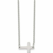 Stainless Steel Polished Sideways Cross 16In Necklace Made In China -Jewelry By Sweet Pea