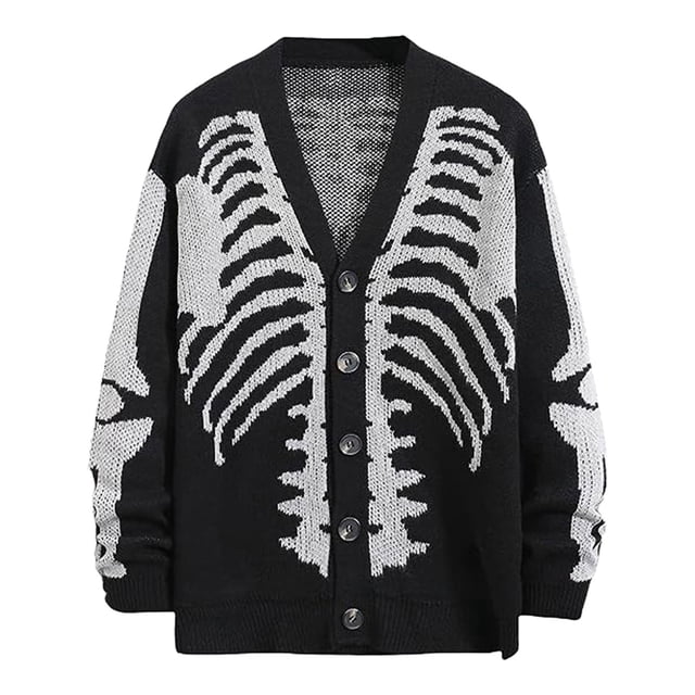 asddcavvf Blouse pour Femmes Unisexe Cardigan Tricoté d'Halloween Chandail Squelette Intarsia Automne Hiver