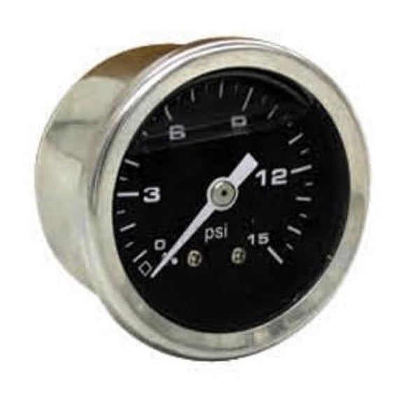 Bous Performance F53588 1.5 in. 0-15 PSI Black Face Gauge Liquid Filled Fuel Pressure Gauge