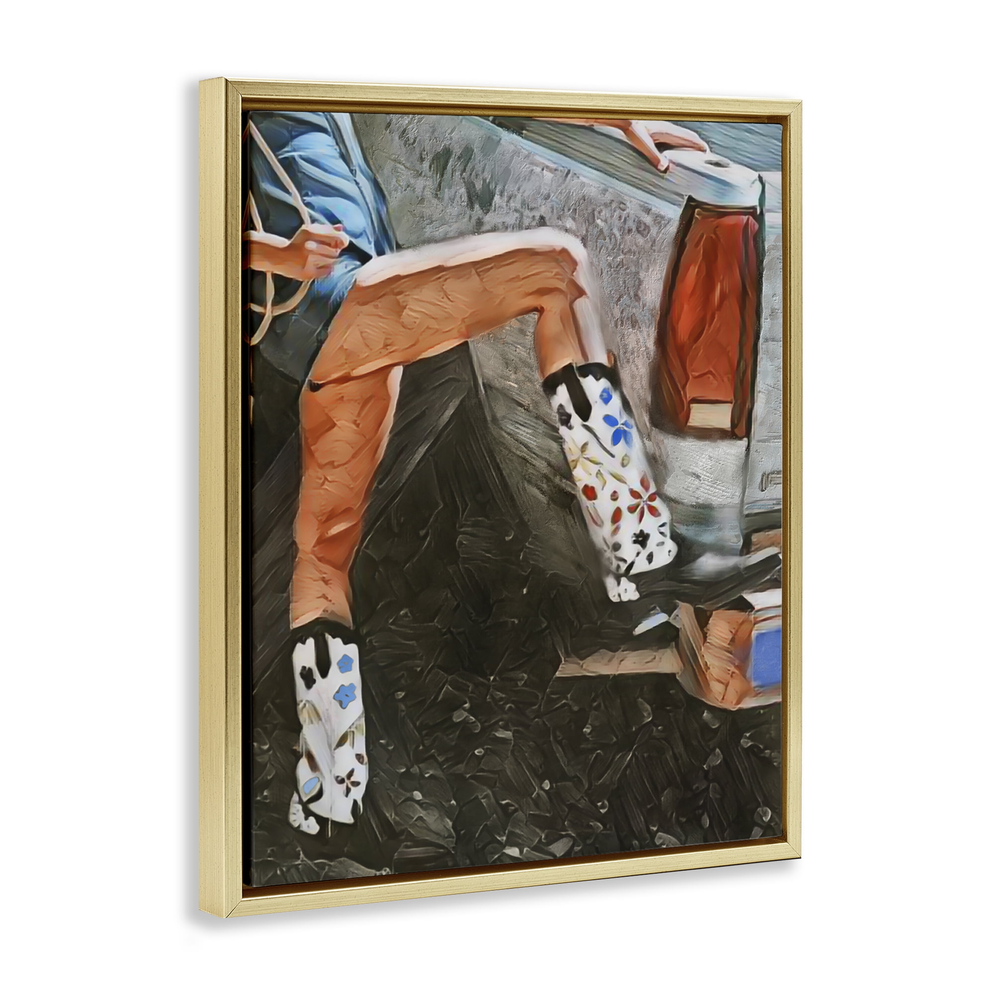 Round Up Cowgirl Boots Gold Framed Floater Canvas Wall Art, design by Jesse Keith