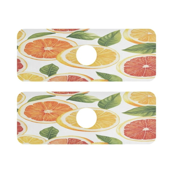 Watercolor Citrus Quick Dry Silicone Algae Faucet Pad 14.7x5.4in 2 Pack Absorbent Mat for Kitchen Sink, Bathroom Countertop