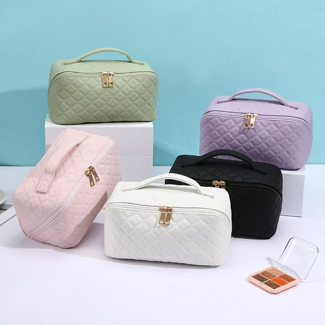 Bolsa de maquillaje de gran capacidad con material impermeable y múltiples compartimentos para viajar y uso diario