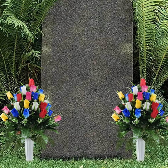 Ohmyroo Faux Crimson Blooms Cemetery Headstone Decor 24 Heads Bouquet 48cm (19in)